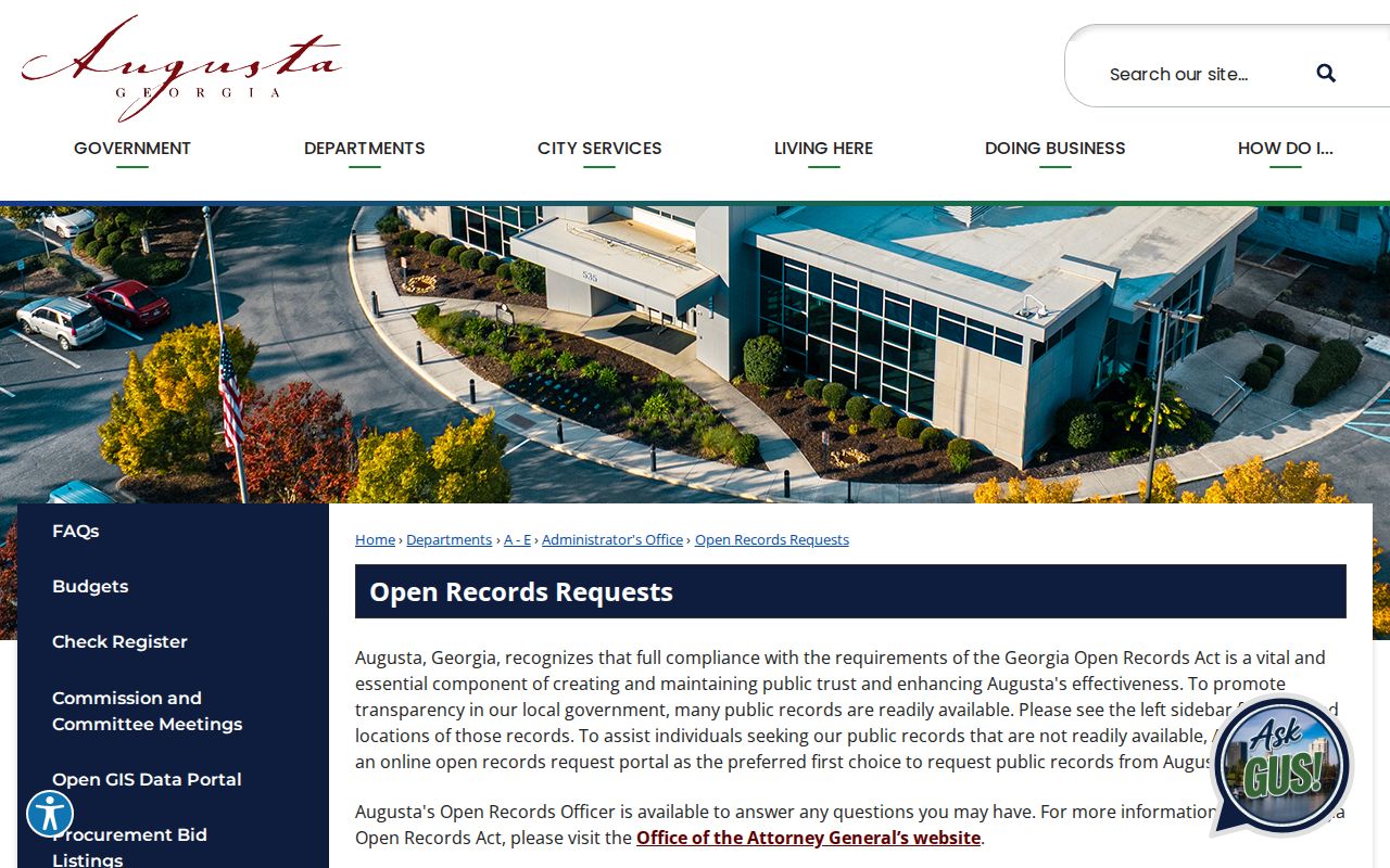 Augusta Richmond County open records request routing page