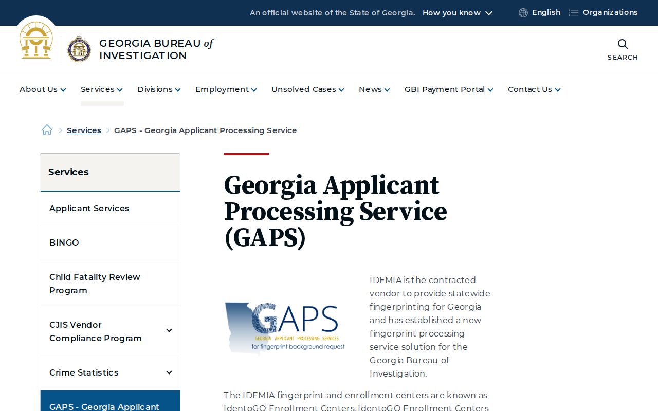 Georgia Applicant Processing Service fingerprint information
