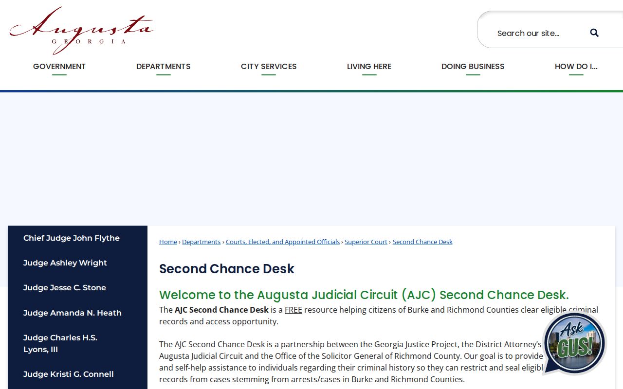 Augusta Judicial Circuit Second Chance Desk service details
