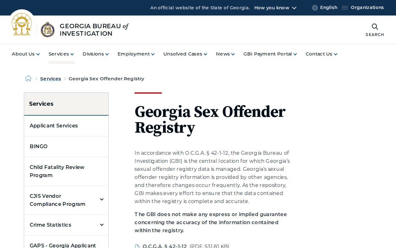 Official Georgia registry interface for a Richmond County sex offender lookup