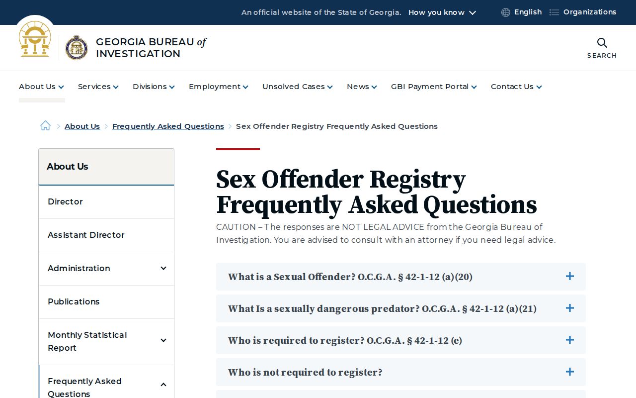 GBI registry FAQ explaining Richmond County sex offender search limits